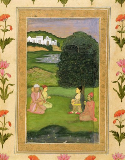 Lady and Attendant Listening to Music at Sunset, from the Small Clive Album by Mughal School